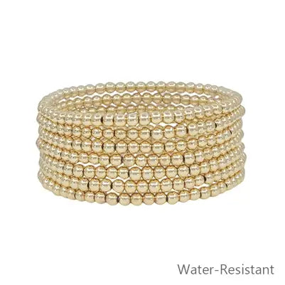 "Emma" Water-Resistant Gold Beaded 4mm Set of 7 Stretch Bracelets