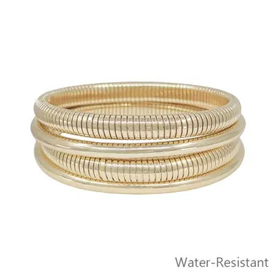 "Mia" Water Resistant Bangle and Ribbed Stretch Bracelet