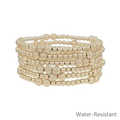 "Ava" Set of 6 Water Resistant Beaded Textured Stretch Bracelets