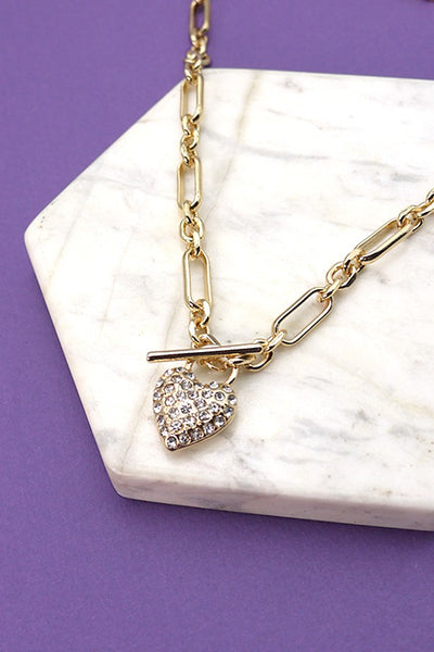 She's A Go Getter Rhinestone Heart Necklace