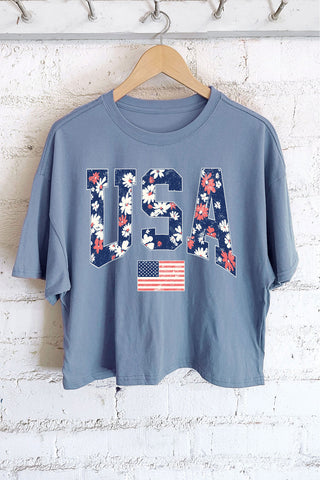 "USA" Cropped Graphic Tee