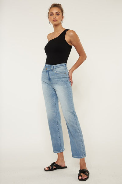 KanCan "Bethany" 90's High Rise Criss Cross Straight Jean