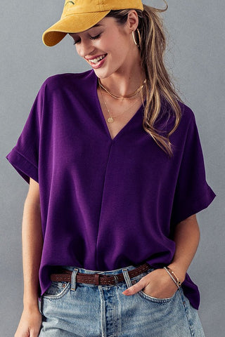 Oversized V-Neck Short Sleeve Top