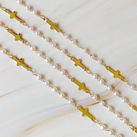 Ellison + Young Pearls & Crosses Long Necklace