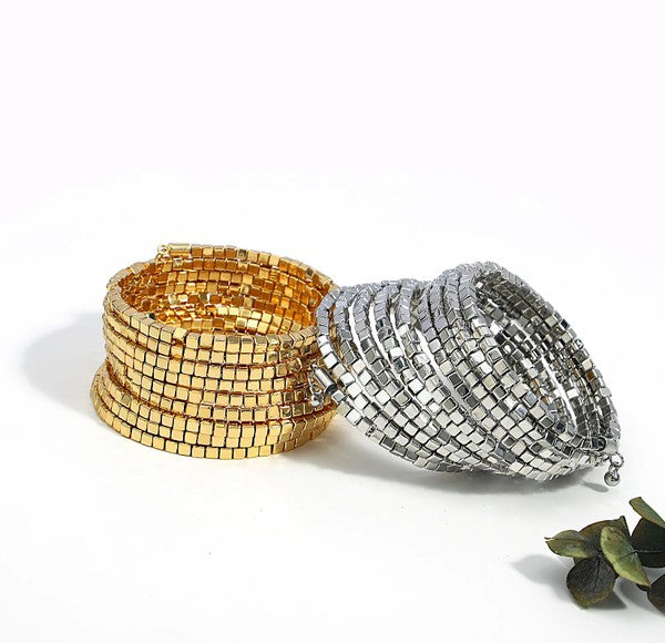 Square Metal Beads Multilayer Wrap Bracelet