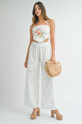 Wondering Ways Embroidered Top And Pants Set
