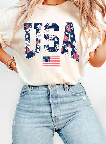 "USA" Floral Graphic Tee