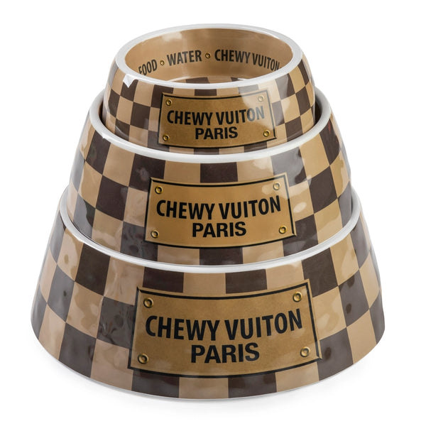 Checker Chewy Vuiton Dog Bowl