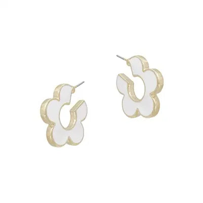 About Time White Flower Hoop Earrings