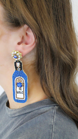 Gin Bottle Beaded Drop Earrings