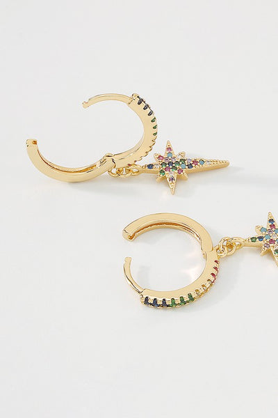 18K Gold Plated Rainbow Pointed Star Huggie Earrings