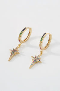 18K Gold Plated Rainbow Pointed Star Huggie Earrings