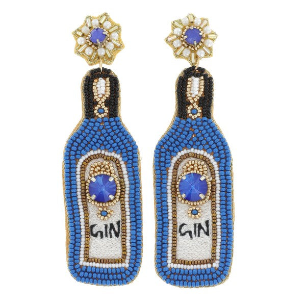 Gin Bottle Beaded Drop Earrings