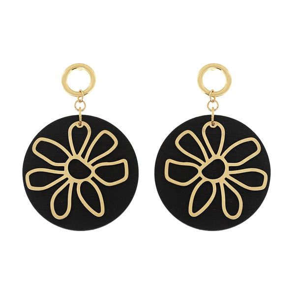 Floral Double Layer Wooden Drop Earrings